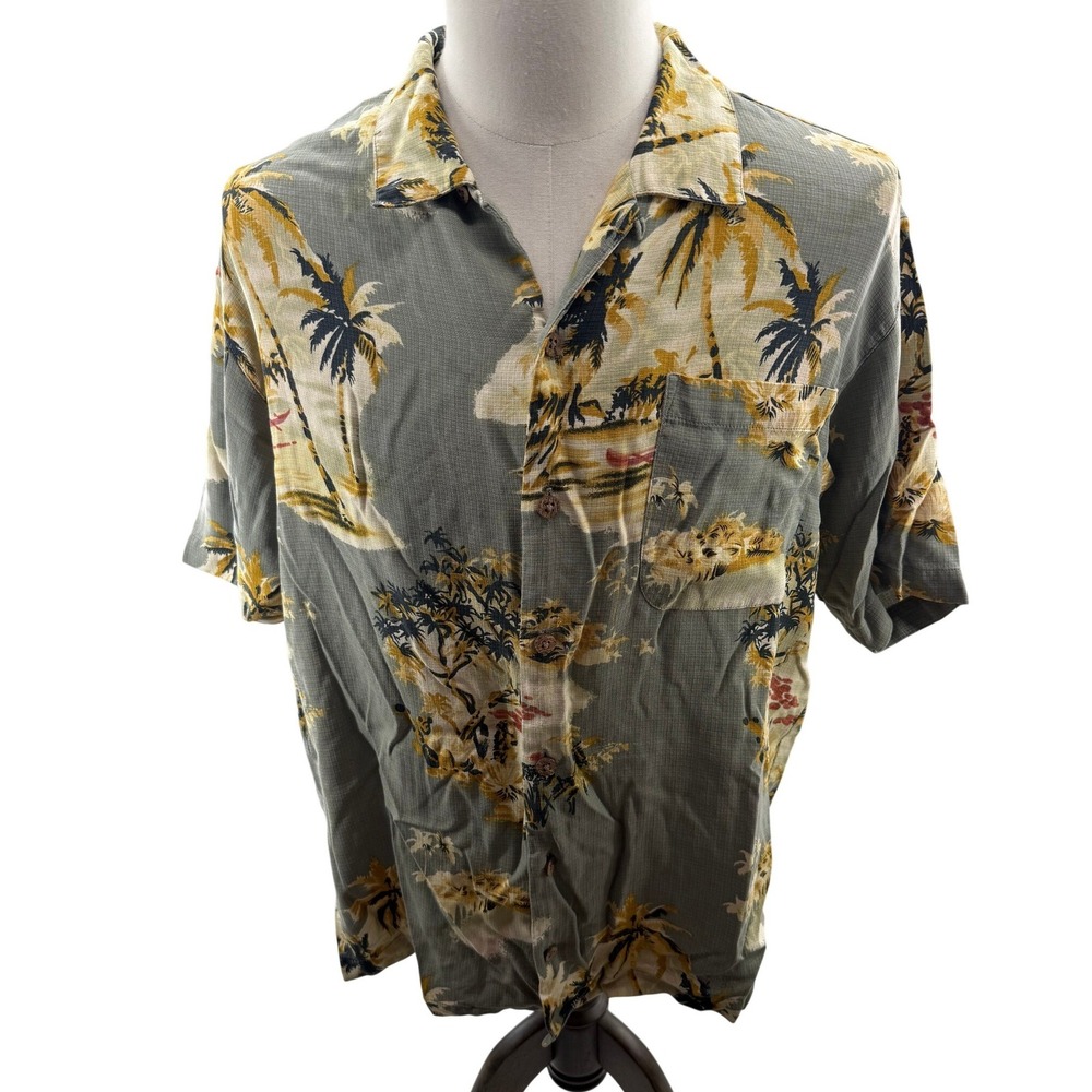 Tommy Bahama 100% Silk‎ Tropical Palm Tree Hawaiian Shirt Mens Large